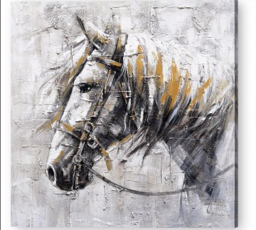 monochrome black white Painting - Friendly horse gray white
